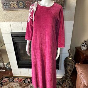 VTG 80s Niki-Lu Pink Long Maxi Velour Long Sleeve Night Dress house robe Sz S